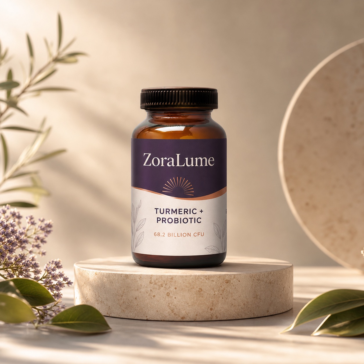 ZoraLume Turmeric and Probiotic supplement bottle